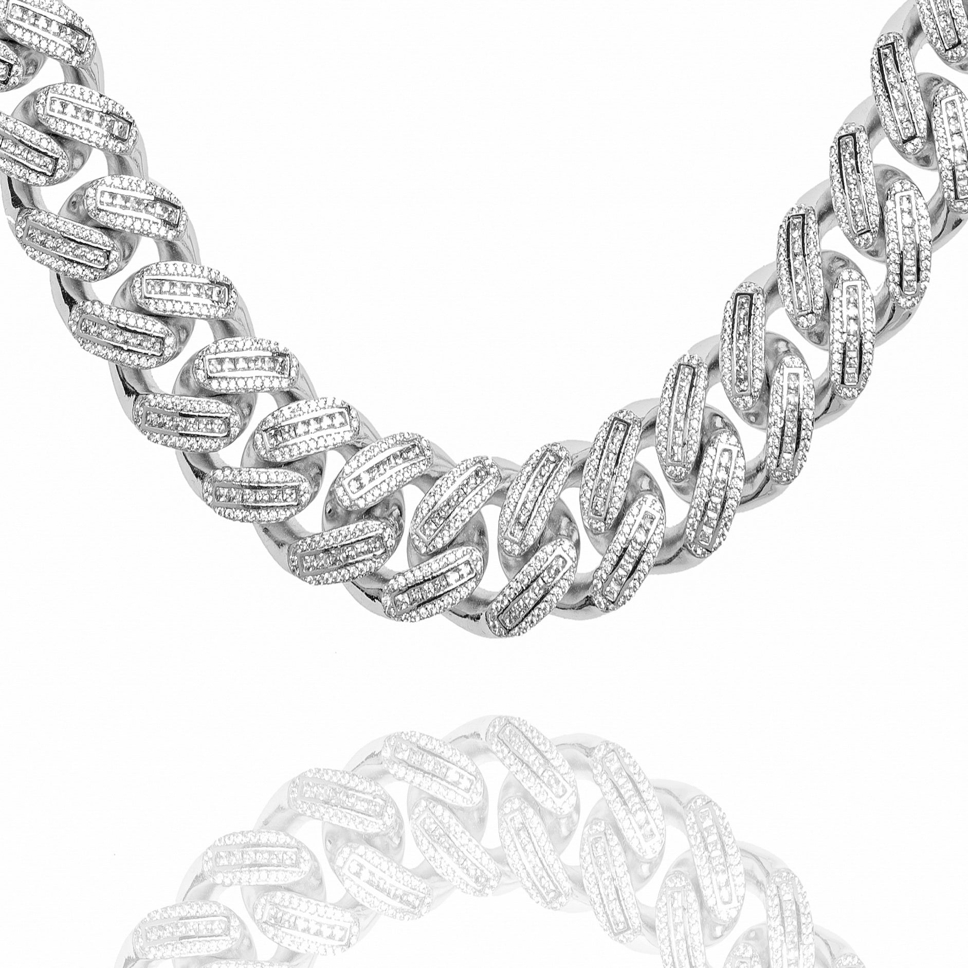 Big Daddy 20MM Baguette Iced Out Cuban Link Silver Chain Hoofdafbeelding