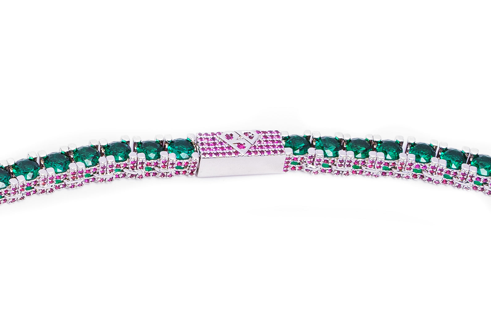 Big Daddy 4MM Silver Green & Ruby Iced Out Tennis Chain Secundaire afbeelding