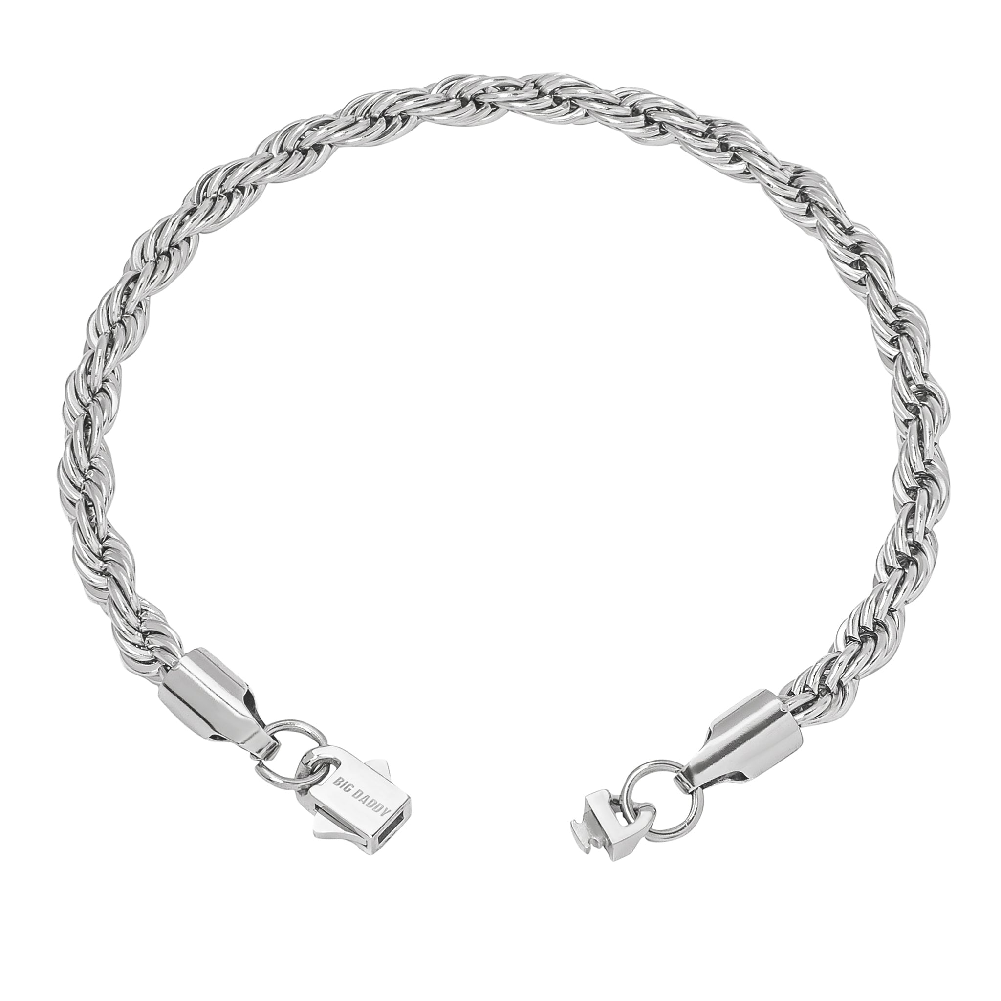 Big Daddy 6 mm zilveren stalen touwarmband Secundaire afbeelding
