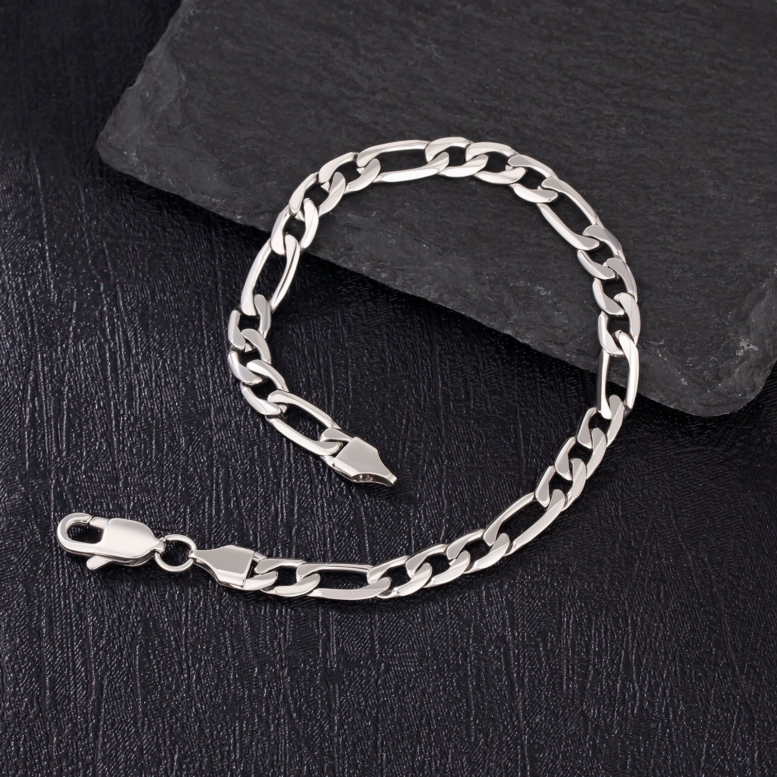 Big Daddy 6mm stalen Figaro zilveren armband Secundaire afbeelding
