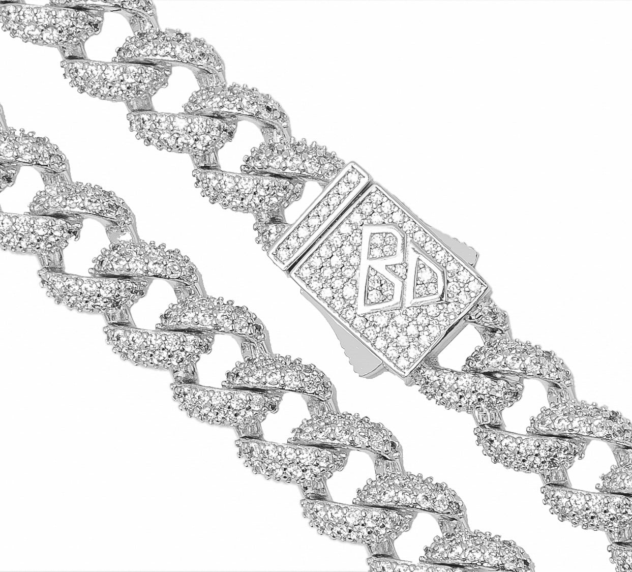 Big Daddy 9MM Diamond Curb Cuban Silver Iced Out Chain Secundaire afbeelding