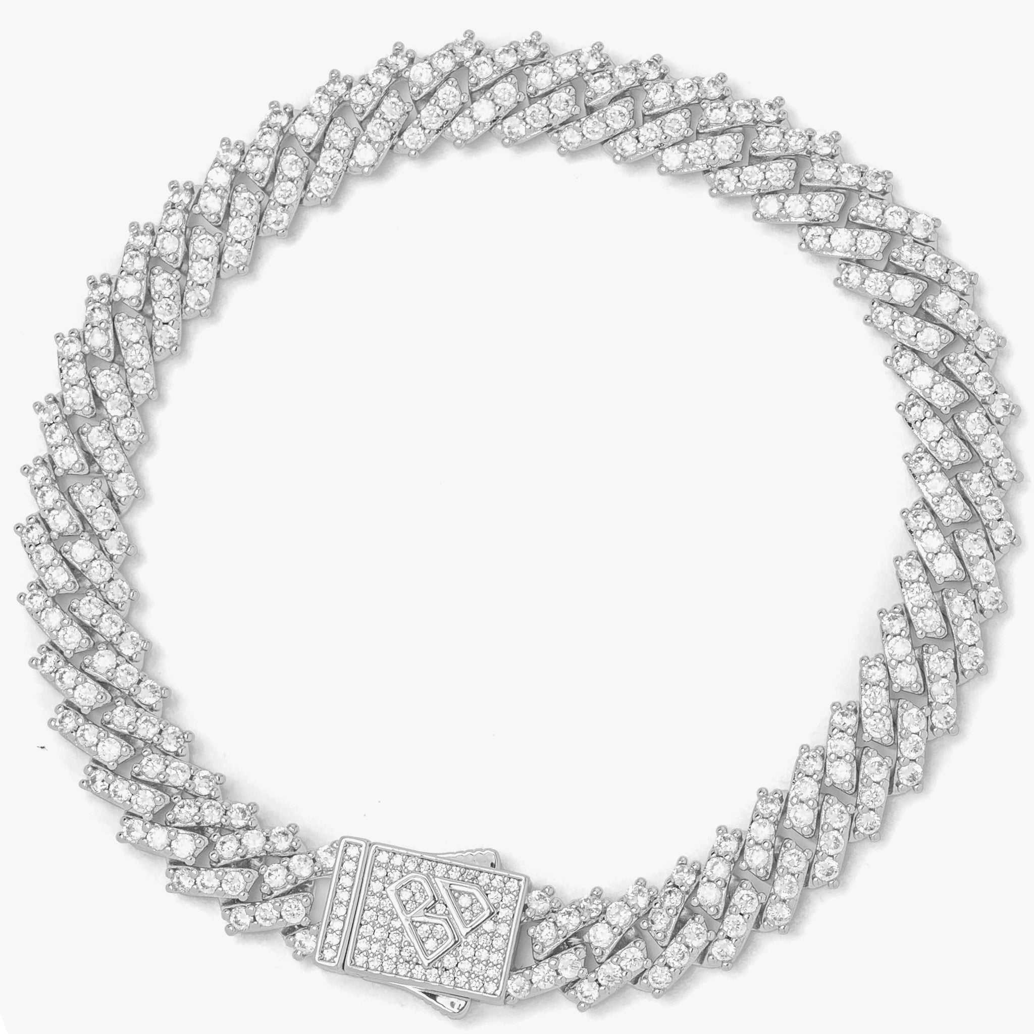 Big Daddy 9MM Diamond Prong Silver Cuban Link Iced Out Bracelet Hoofdafbeelding