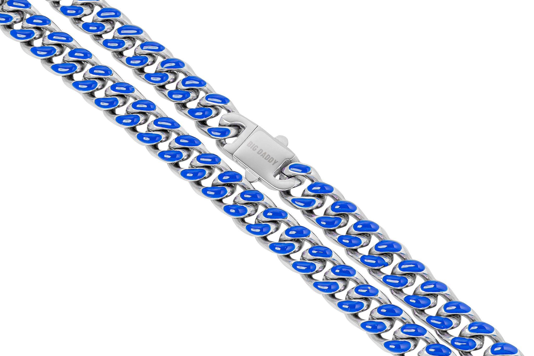 Big Daddy 9MM Enamel Blue Steel Cuban Chain Secundaire afbeelding