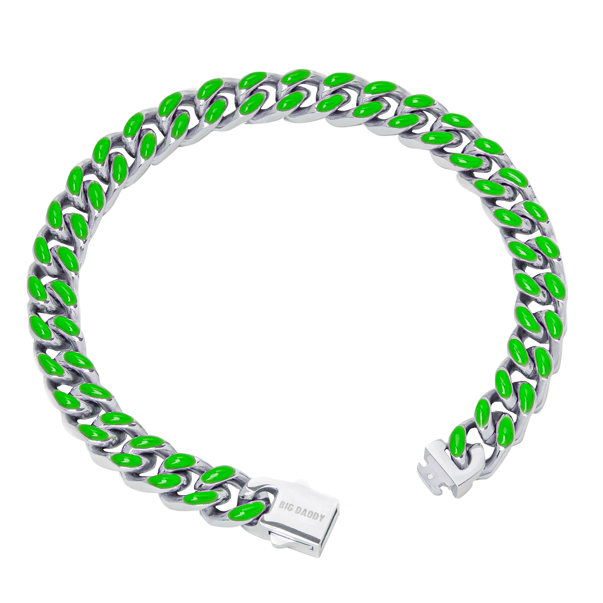 Big Daddy 9MM Enamel Green Steel Cuban Bracelet Secondary image