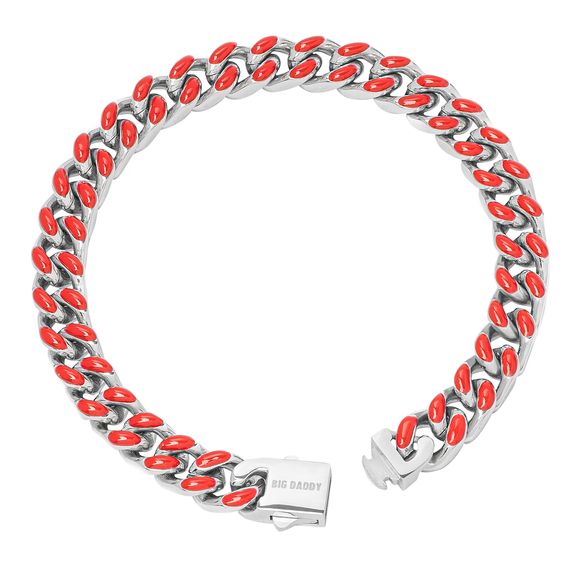 Big Daddy 9MM Enamel Red Steel Cuban Bracelet Secundaire afbeelding