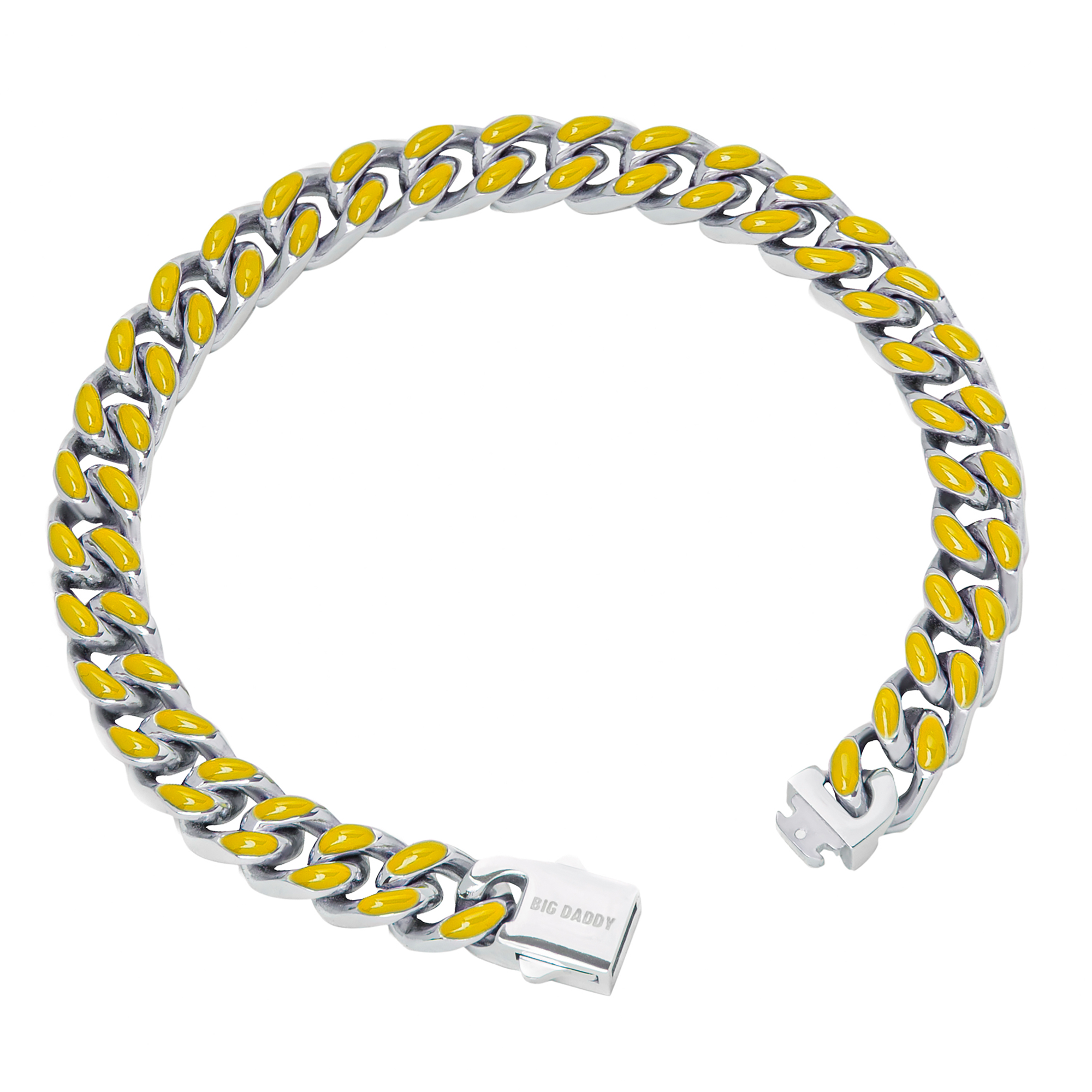 Big Daddy 9MM Enamel Yellow Steel Cuban Bracelet Secundaire afbeelding