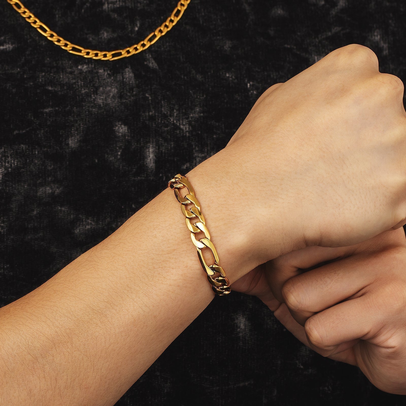 Big Daddy 9mm Steel Figaro Gold Bracelet Secundaire afbeelding