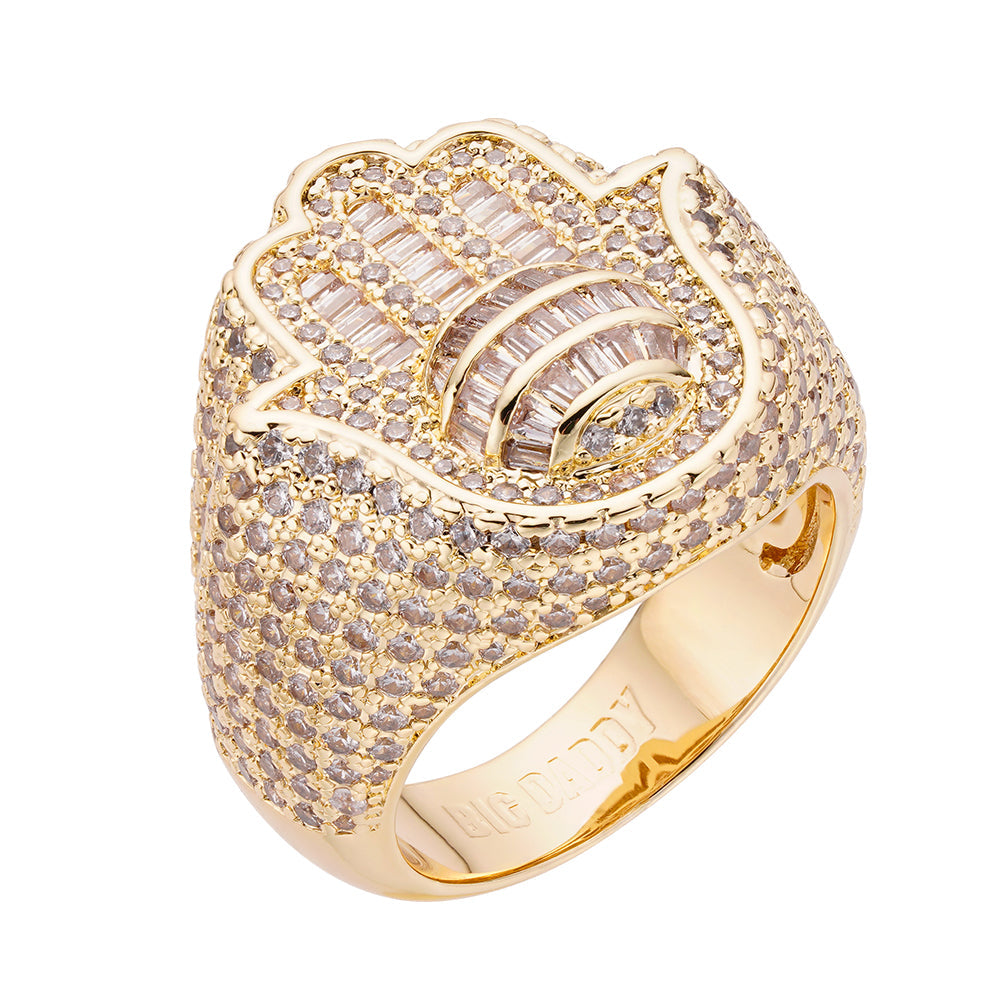 Big Daddy "Hamsa Hand" Baguette Iced Out Ring Hoofdafbeelding