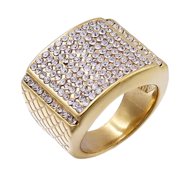 Big Daddy Iced Pave Square Gold Ring