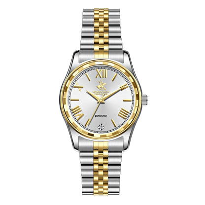 Beverly Hills Polo Club two-tone diamond watch with white dial and Roman numerals