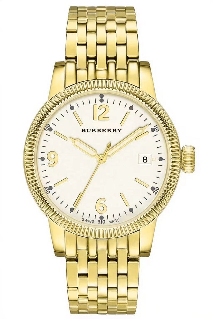 Burberry The City Check Stamped White Dial Gold Stainless Steel BU7873 Hoofdafbeelding