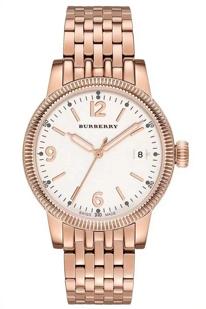 Burberry The City Check Pattern White Dial Rose Gold Stainless Steel BU7874 Hoofdafbeelding