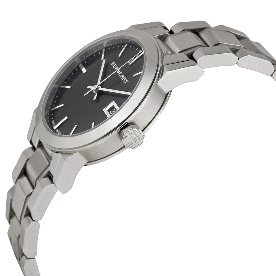 Burberry The City Black Check Stamped Dial Silver Stainless Steel Women's BU9101