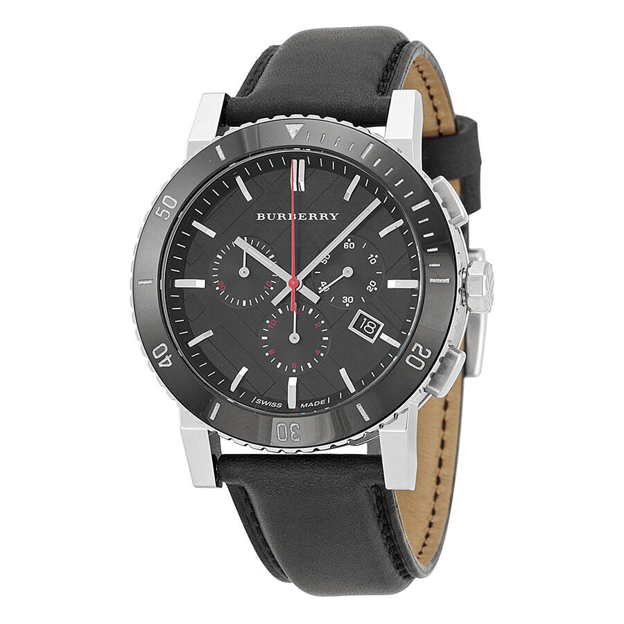 Burberry The City Texture Dial Chrono Black Dial Black Leather Strap Men's Watch BU9382 Main image