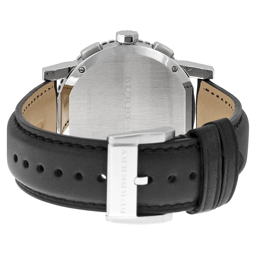 Burberry The City Texture Dial Chrono Black Dial Black Leather Strap Men's Watch BU9382