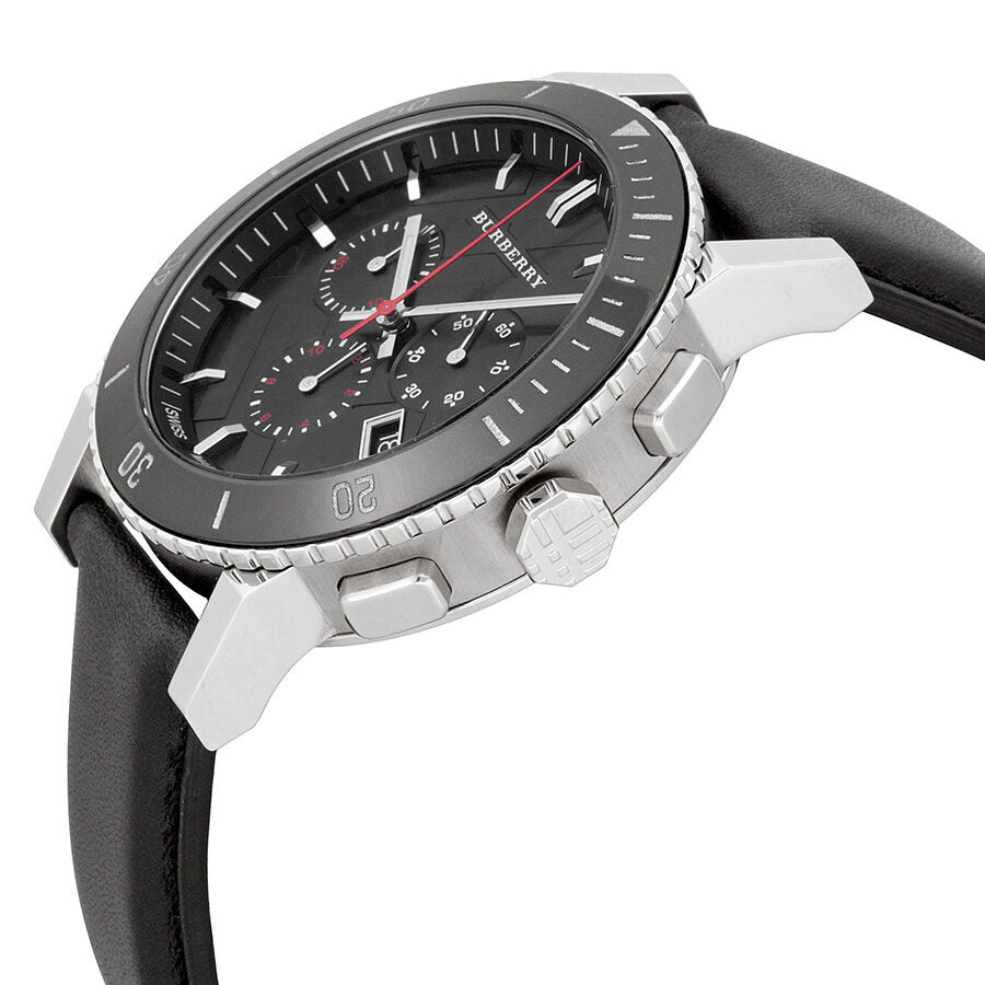 Burberry The City Texture Dial Chrono Black Dial Black Leather Strap Men's Watch BU9382 Secondary image