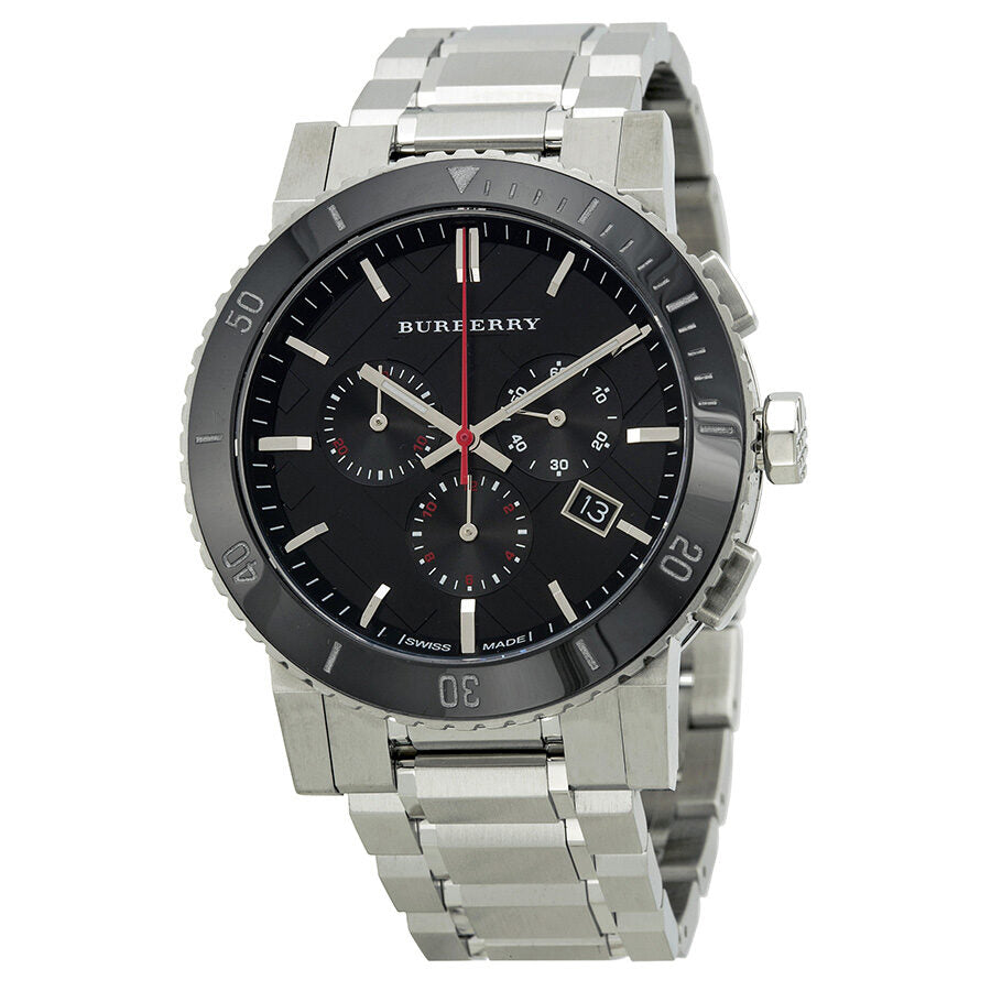 Burberry The City Ceramic Bezel Chrono Black Dial Silver Stainless Steel Men's Watch BU9380