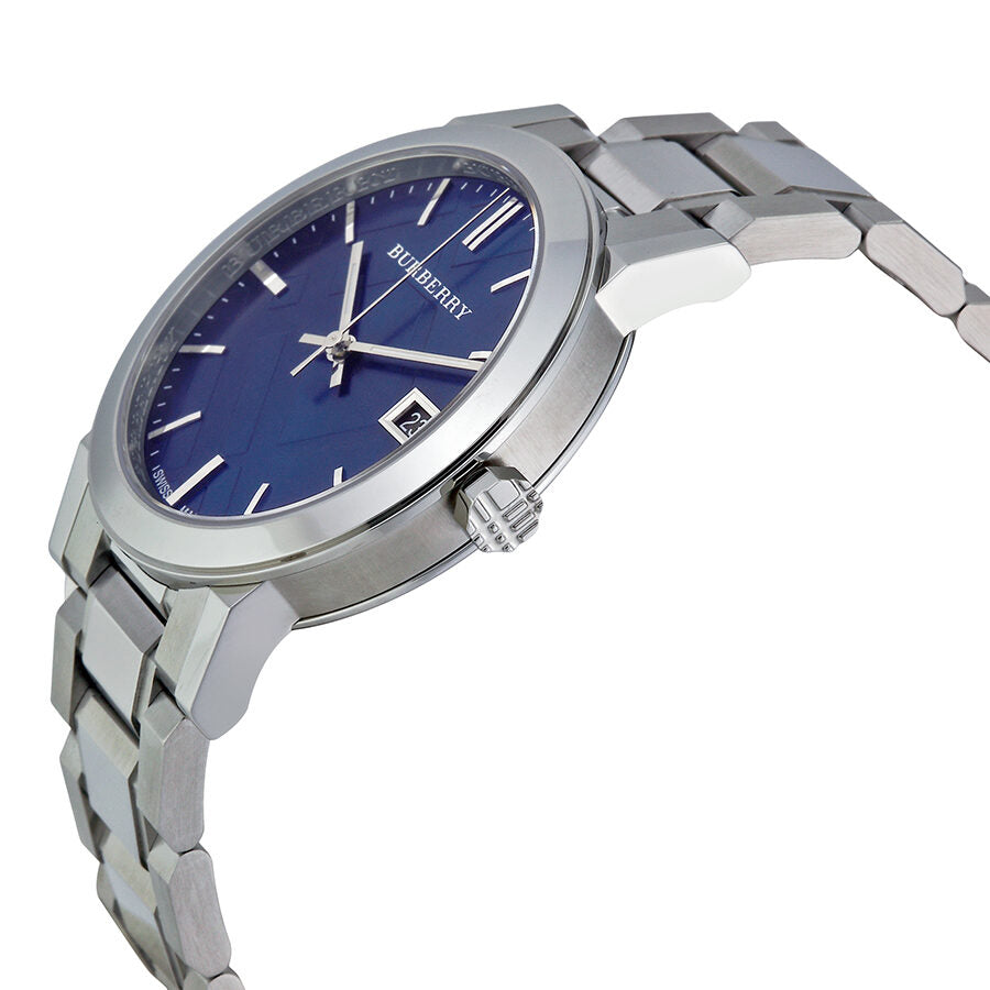 Burberry Blue Check Stamped Dial Stainless Steel Men's Watch BU9031