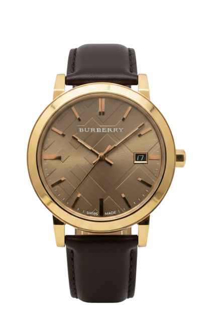 Burberry BU9013 rose gold watch with brown leather strap and quilted dial