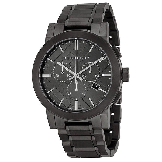 Burberry BU9354 chronograph watch with dark grey dial and black ion-plated steel bracelet