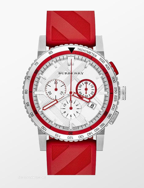 Burberry City Sport Chronograph White Dial Red Rubber Strap Watch For Men - BU9809 Hoofdafbeelding