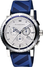 Burberry City Sport Swiss Analog Quartz Blue Rubber Strap Chronograph Mens BU9808