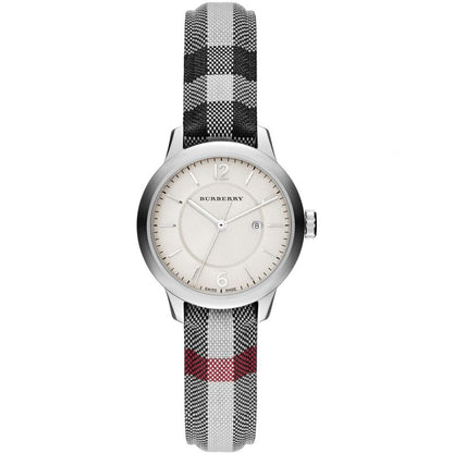 Burberry Classic Horseferry silver women's watch with black and white check strap