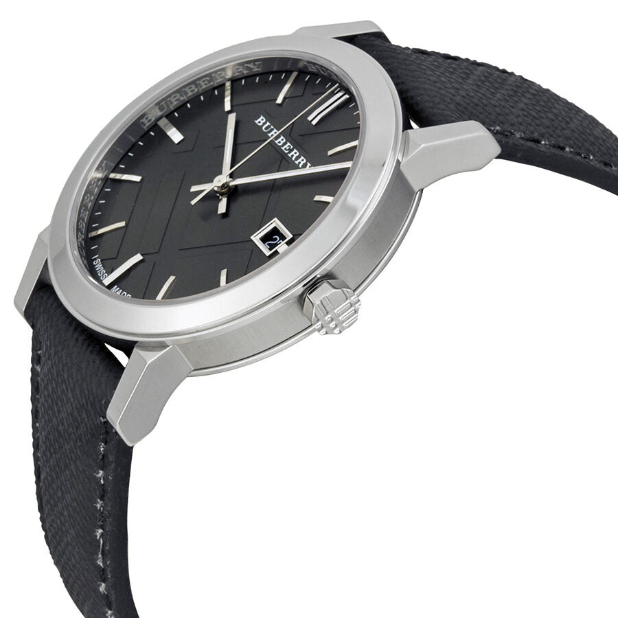 Burberry The City Check Stamped Grey Dial Black Polyvinyl Strap Men's BU9030