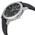 Burberry The City Check Stamped Grey Dial Black Polyvinyl Strap Men's BU9030