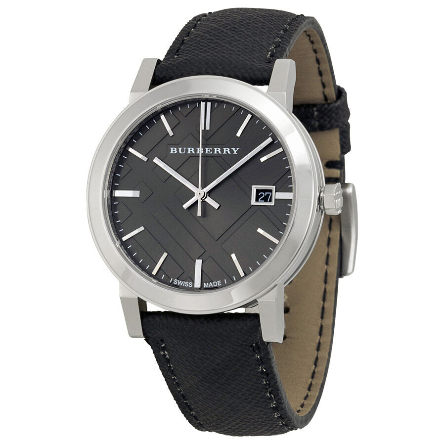 Burberry The City Check Stamped Grey Dial Black Polyvinyl Strap Men's BU9030 Hoofdafbeelding