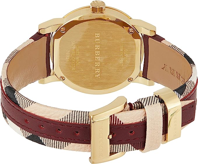 Burberry Maroon Leather Check Strap Women's Watch BU9111
