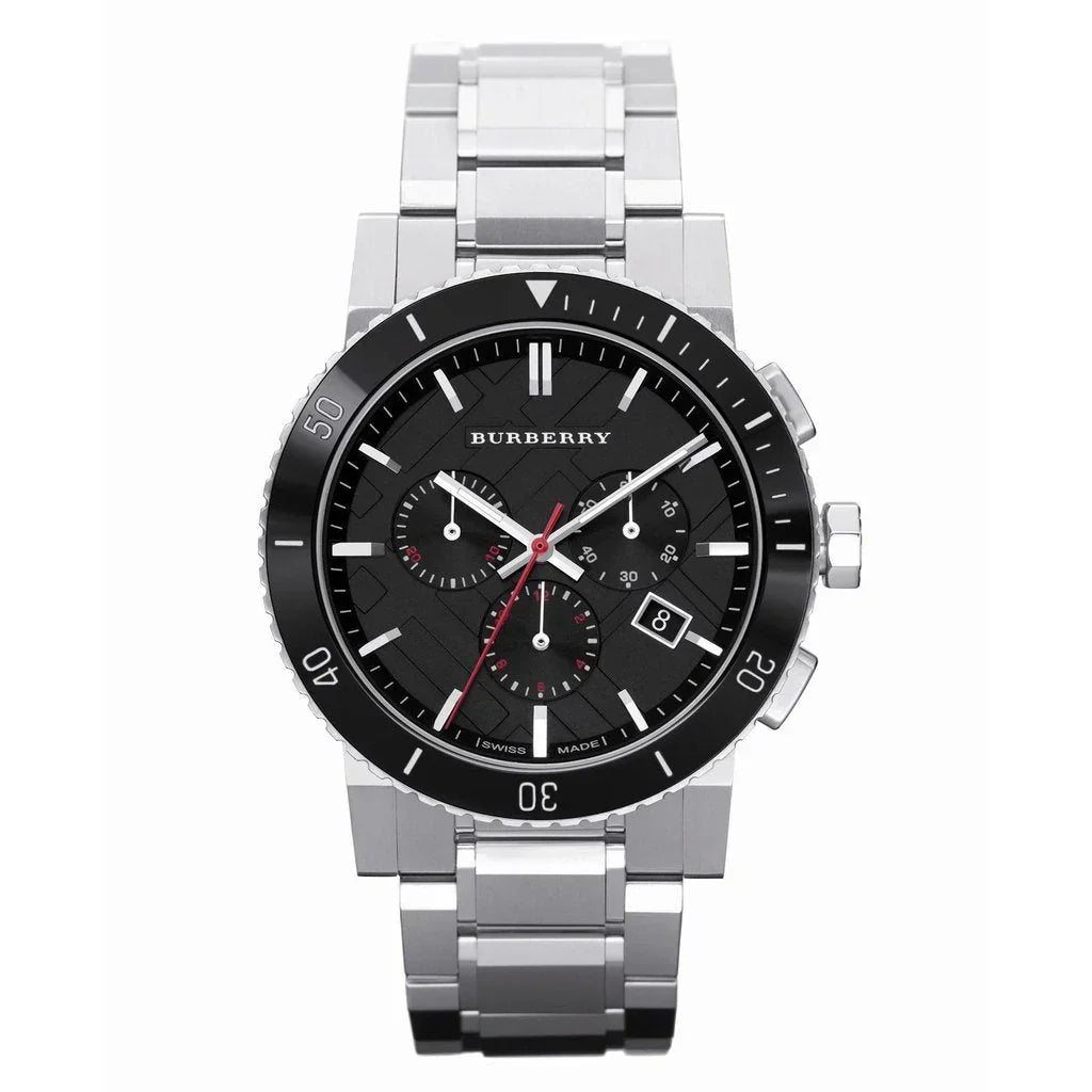 Burberry The City Ceramic Bezel Chrono Black Dial Silver Stainless Steel Men's Watch BU9380
