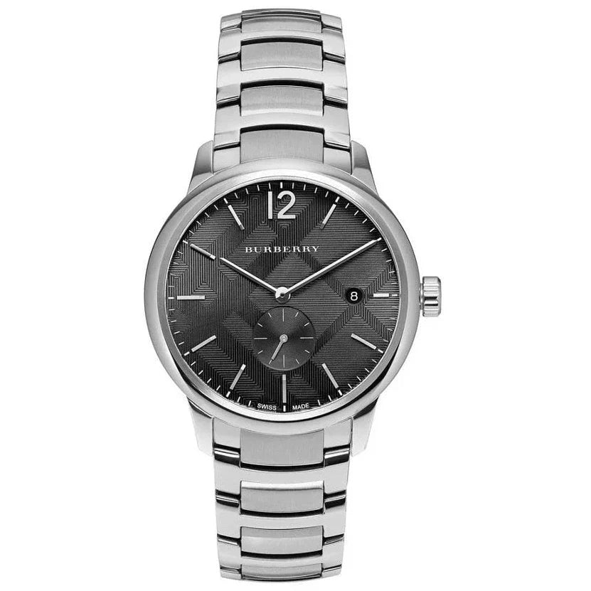 Burberry The Classic Engraved Check Grey Dial Silver Stainless Steel Men's Watch BU10005 Main image