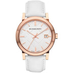 Burberry The City Large Check Strap White Dial Rose Gold Case Leather Unisex Watch BU9012