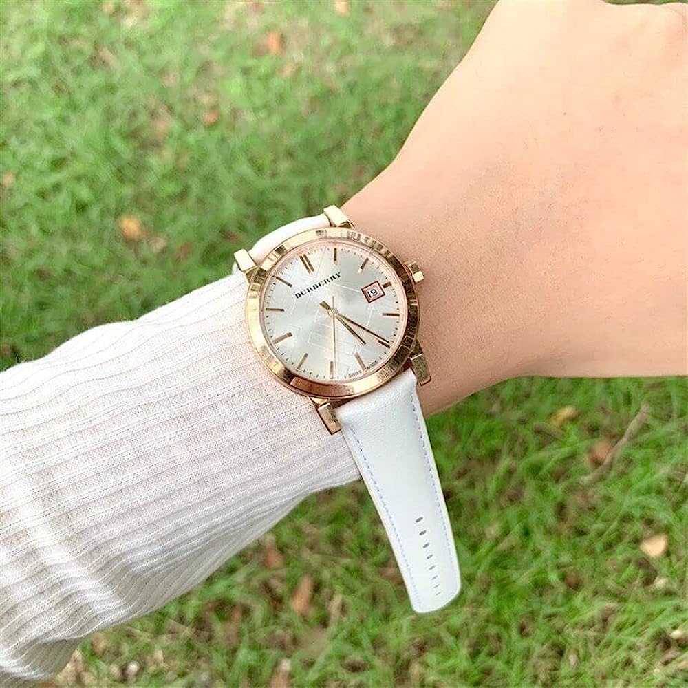 Burberry Rose Gold Case White Leather Strap Women's Watch BU9108