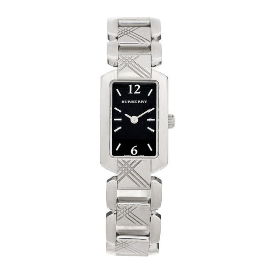 Burberry Signature women's quartz watch with black dial and silver steel quilted strap