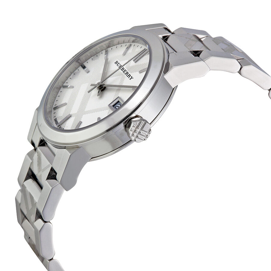 Burberry Silver Check Stamped Dial Stainlkess Steel Ladies Watch BU9144