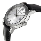 Burberry Silver Dial Black Leather Ladies Watch BU9106