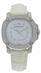 Burberry The Britain Diamond Bezel Mother of Pearl Dial White Leather BBY1800