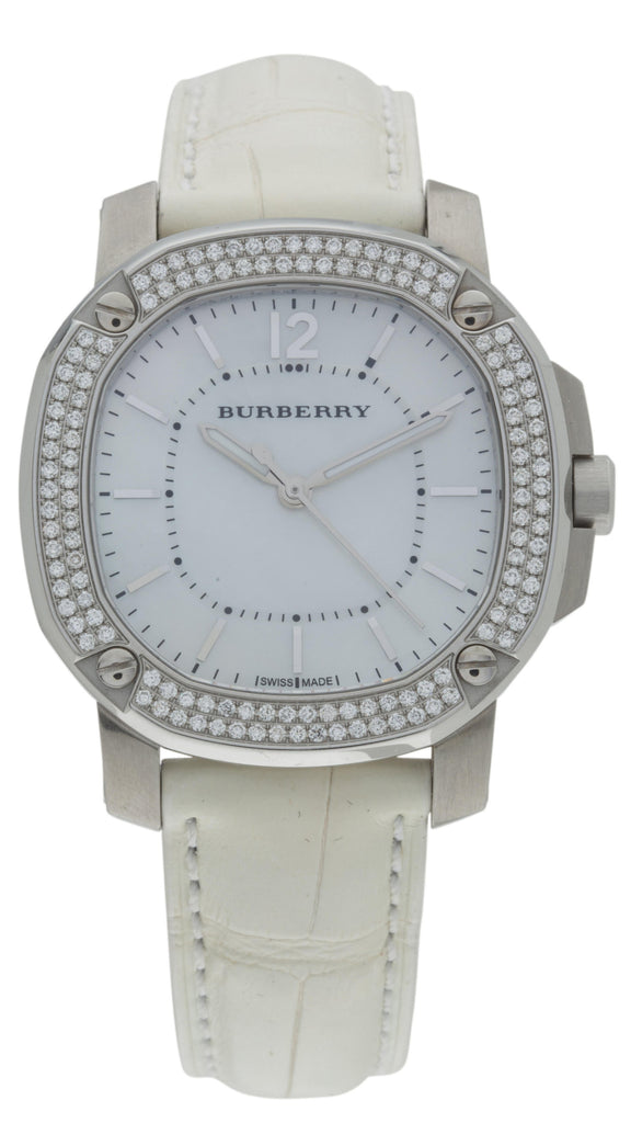 Burberry The Britain Diamond Bezel Mother of Pearl Dial White Leather BBY1800 Main image