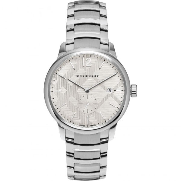 Burberry The Classic Check Stamped Dial Silver Dial Silver Stainless Steel Men's Watch BU10004 Hoofdafbeelding