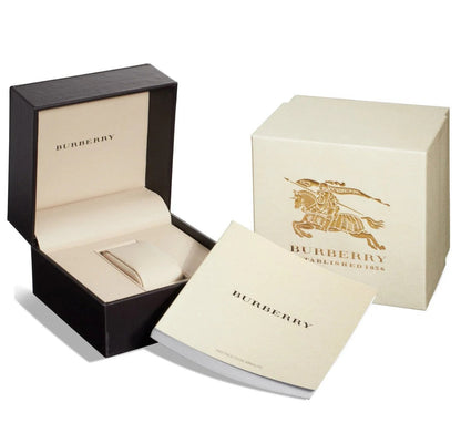 Burberry The Britain watch in black box with cream outer packaging and documentation