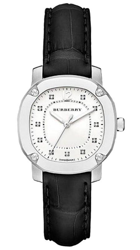Burberry The Britain Diamonds White Dial Black Leather Strap Watch for Women - BBY1806 Hoofdafbeelding