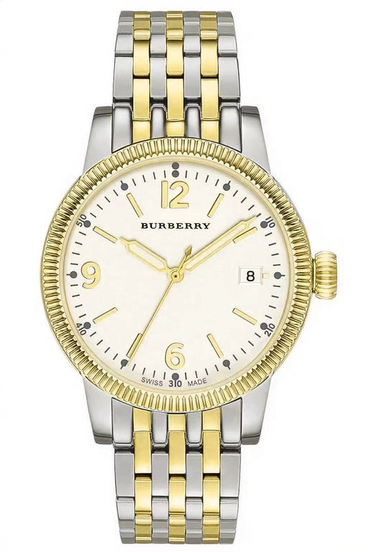Burberry The City BU7871 two-tone white dial watch with silver and gold stainless steel bracelet