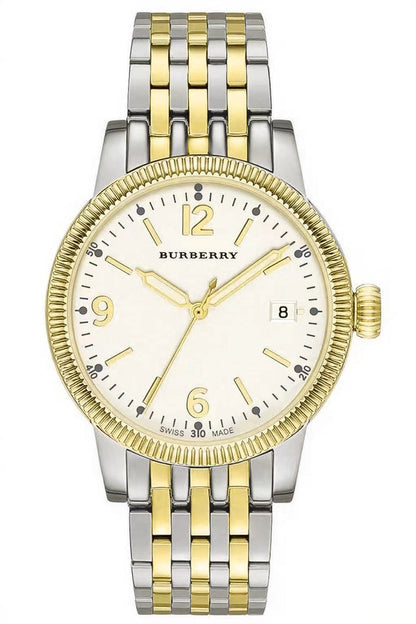 Burberry The City BU7871 two-tone white dial watch with silver and gold stainless steel bracelet