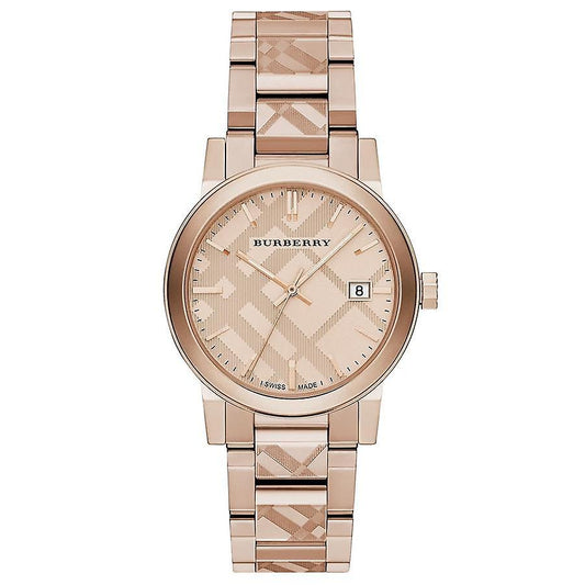 Burberry The City rose gold women's watch with engraved check dial and date window