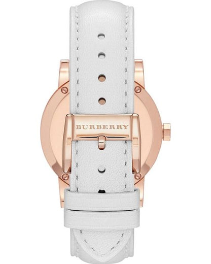 Burberry The City women's watch white leather strap with rose gold buckle closure