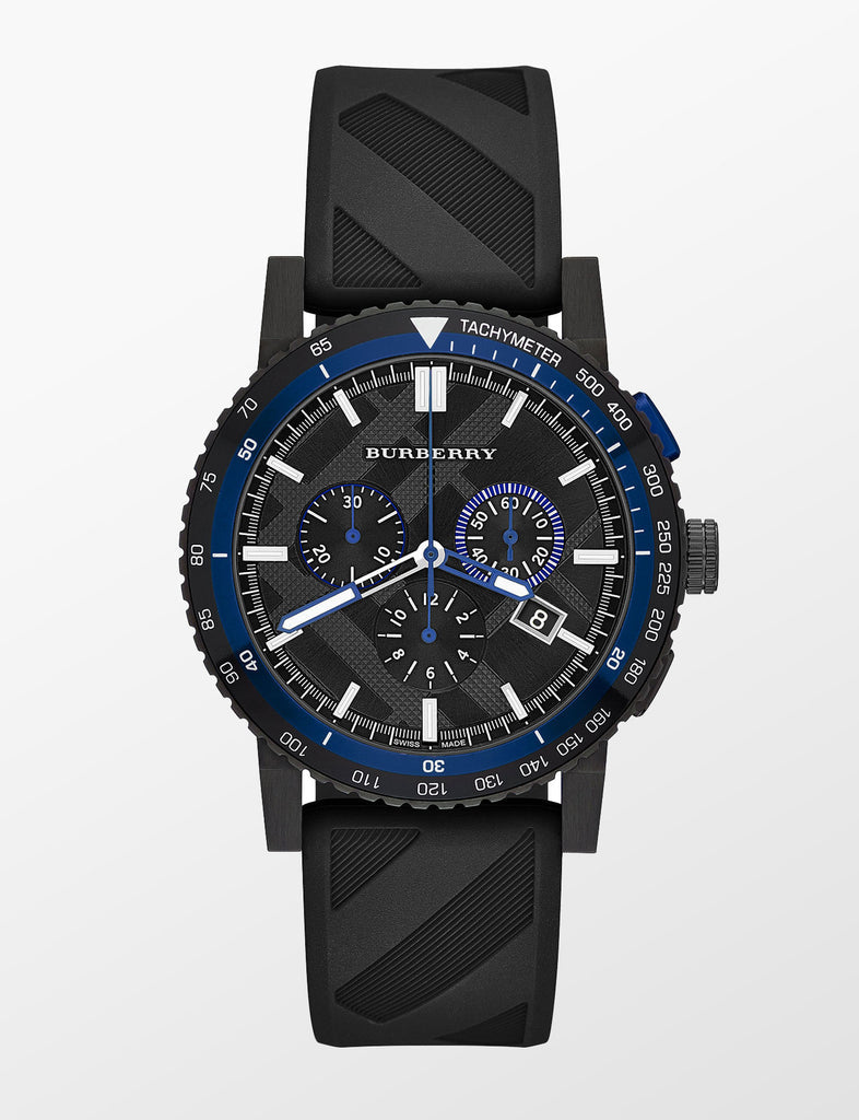 Burberry The City Chronograph Black Dial Black Rubber Strap Watch For Men - BU9806 Main image