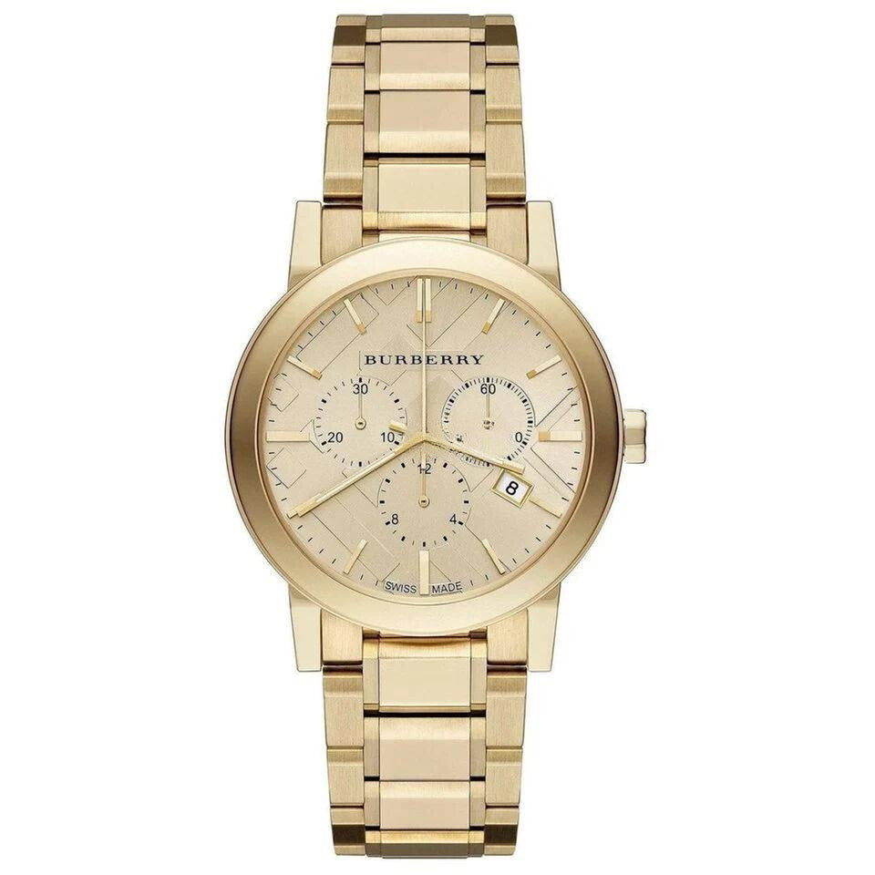 Burberry The City Chronograph Function Gold Dial Gold Stainless Steel Unisex Watch BUR9753