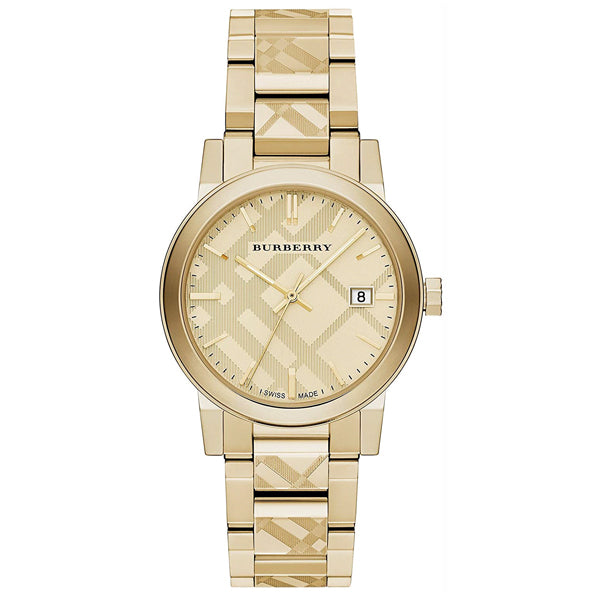 Burberry The City gegraveerd geruit herenhorloge in goudkleur BU9038 Hoofdafbeelding